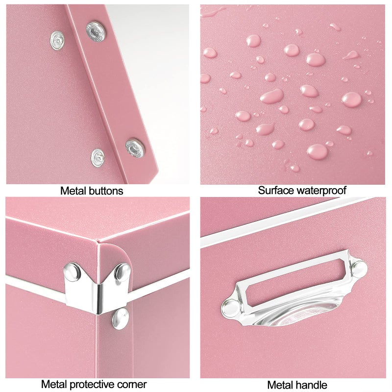 SEEKIND Storage Box, Decorative Storage Bins with Lid,3 in 1 Set,Plastic,with Handles,Press-Stud Fastening,Moisture-proof,Foldable for Space Saving Storage,for Clothes,Cosmetic,Blankets (Pink) â€¦ â€¦ - Image 5